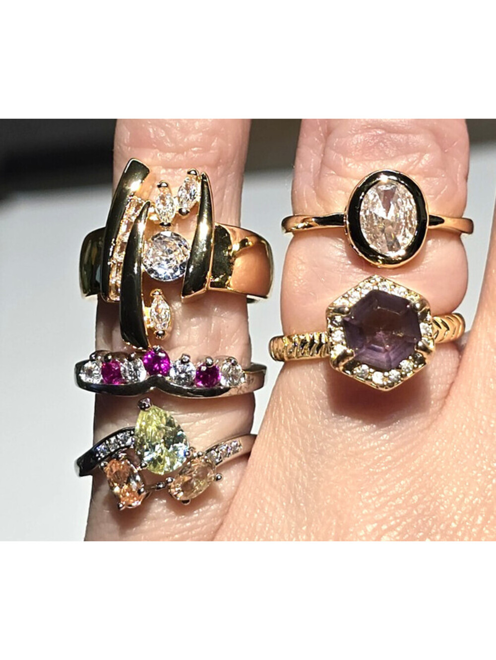 5pc Ring Lot Cocktail Band Sizes 5 5.5 6 Ruby Citrine CZ